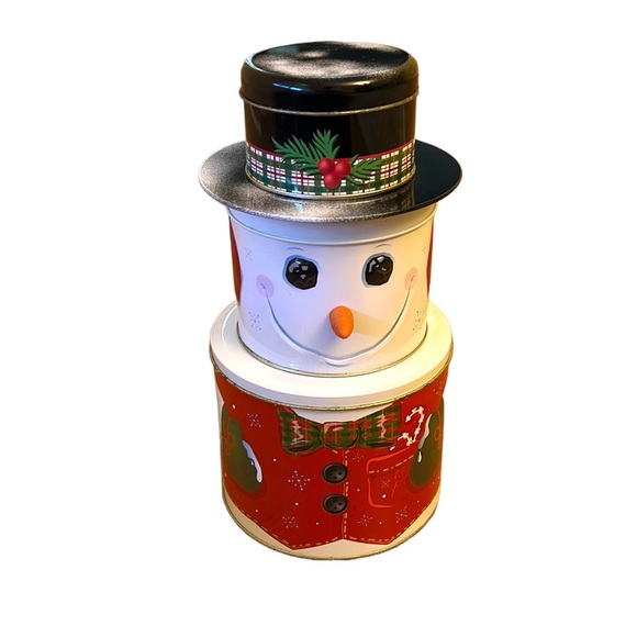 The Tin Box Company Other - The Tin Box Company Snowman Three Compartment Tin Red, Green, White, Black